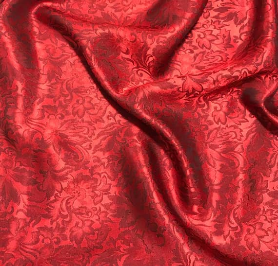 red silk fabric - Red Baroque Scroll - Silk Jacquard Fabric