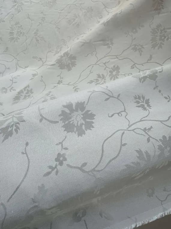 white chiffon fabric - White Floral Sheer Devore Chiffon 100% Silk Fabric