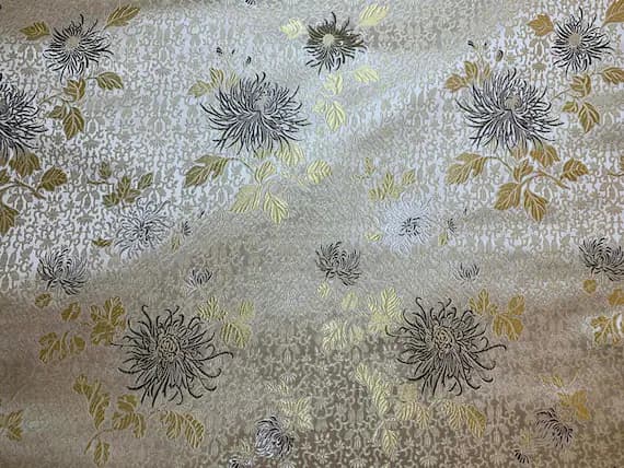 gold brocade fabric - White & Gold Mums Floral - Silk Brocade Fabric