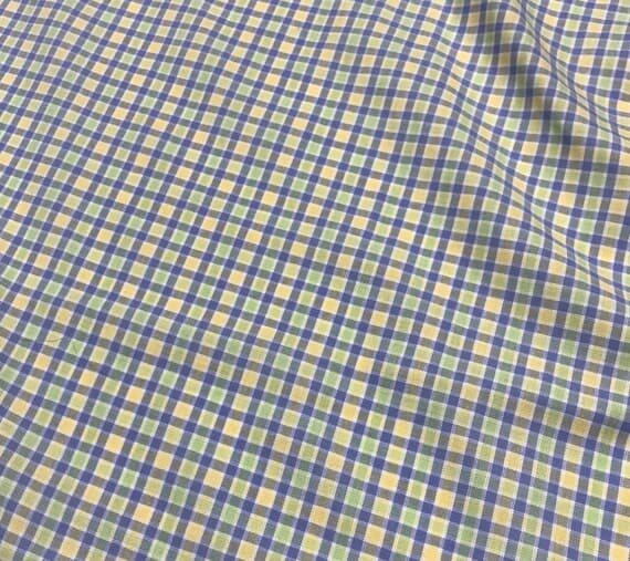 green cotton fabric - Blue; Green & Yellow Check - Cotton Duck Fabric