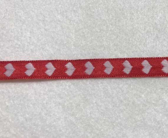 white none - Hearts Ribbon Trim Made in France 7/16" wide Red with White