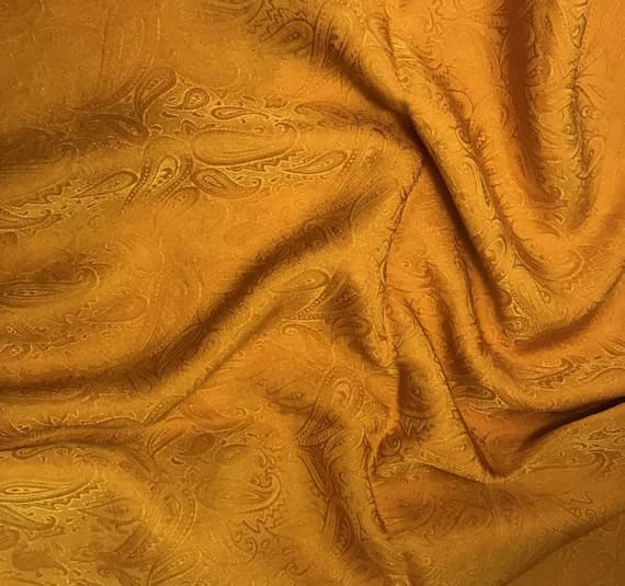 orange silk fabric - Hand Dyed Poppy Orange PAISLEY - Silk Jacquard Fabric