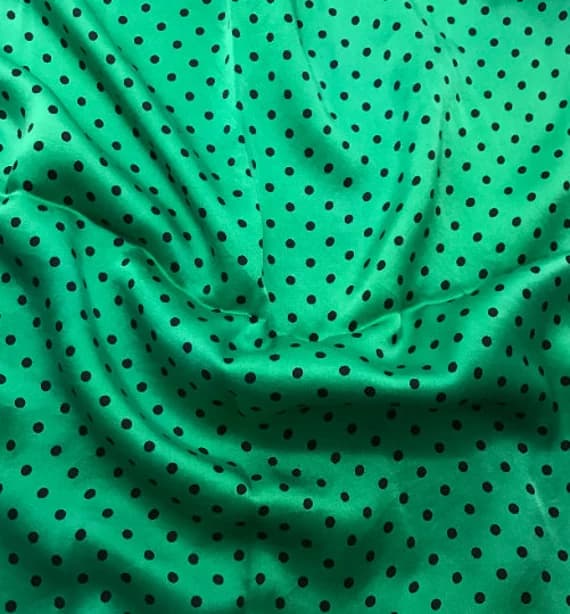emerald charmeuse fabric - Hand Dyed Silk CHARMEUSE Fabric Emerald Green & Black Small Polka Dots