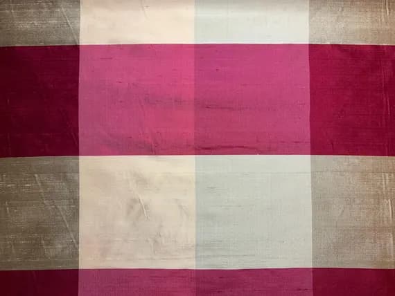 gold dupioni fabric - Red Gold & Sage Big Check - Silk Dupioni Fabric