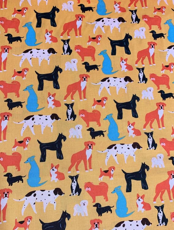 yellow cotton fabric - Yellow Multi Dogs - Simple Pleasures - by Naomi Wilkinson for Figo 100% Cotton Fabric