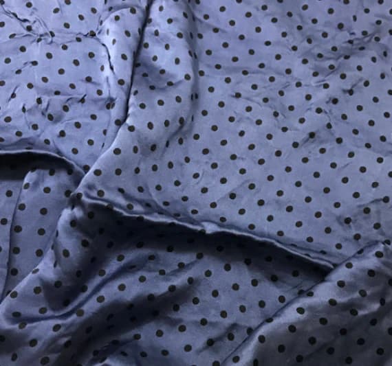 black charmeuse fabric - Hand Dyed Silk CHARMEUSE Fabric Denim Blue & Black Small Polka Dots