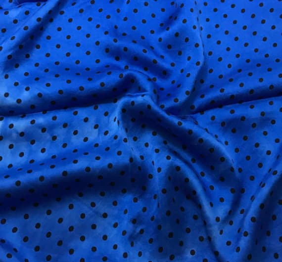 sapphire charmeuse fabric - Hand Dyed Silk CHARMEUSE Fabric Sapphire Blue & Black Small Polka Dots