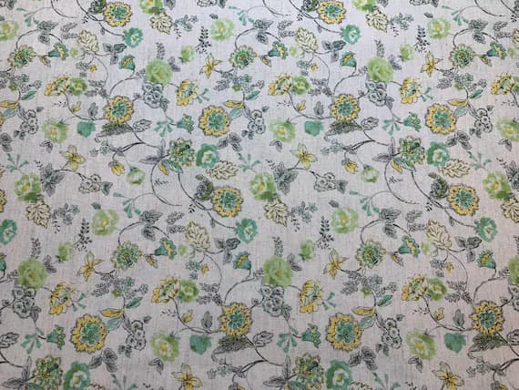 green cotton fabric - Yellow & Green Floral - Cosmo Japan Cotton/ Linen Sheeting Fabric