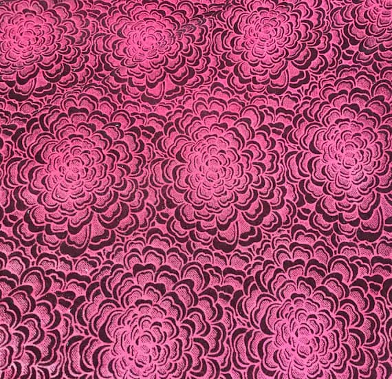 burgundy velvet fabric - Burgundy Red Mums - Stretch Polyester Flocked Velvet Fabric