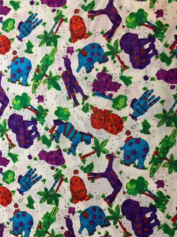 cotton fabric - Zippity Do Za Jungle Animals Cotton Fabric Vintage 90's OOP Kid Stuff SSI