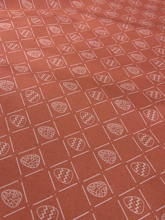 coral cotton fabric - Easter Bunny Hop Egg Diamonds Coral Red- Paintbrush Studio Cotton Fabric