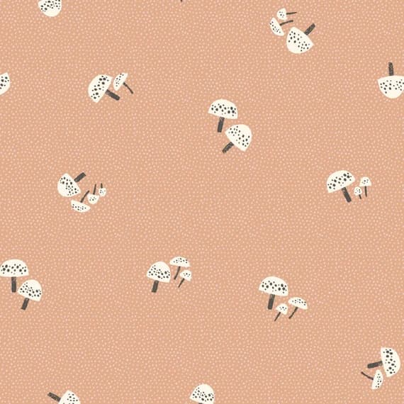 peach cotton fabric - Dreaming of Peach Mushrooms - Clothworks by Rebecca Jones Cotton Fabric