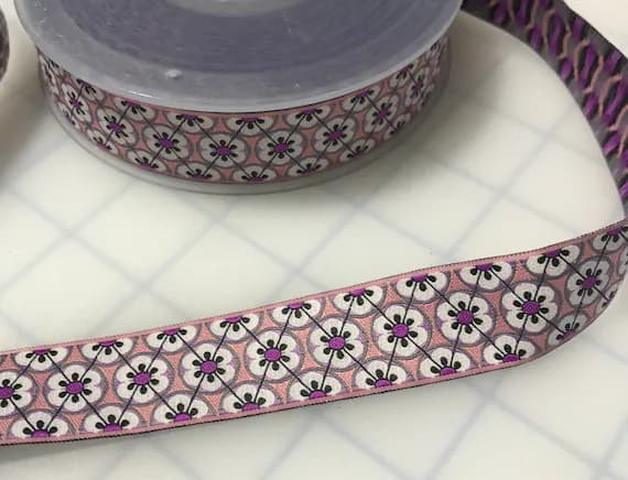 pink none - Pink Art Deco Floral Jacquard Ribbon Trim 15/16"