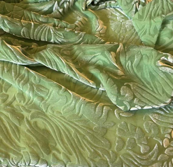 green velvet fabric - APPLE GREEN Floral Burnout Hand Dyed Silk Velvet Fabric