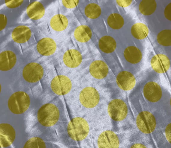 white charmeuse fabric - Yellow & White Polka Dots - Faux Silk Charmeuse Satin Fabric