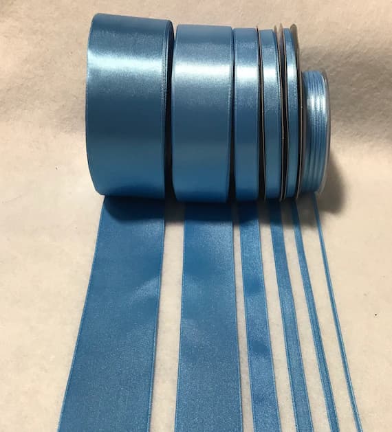 blue none - Sky Blue Double Sided Satin Ribbon - Made in France (7 Widths to choose from)