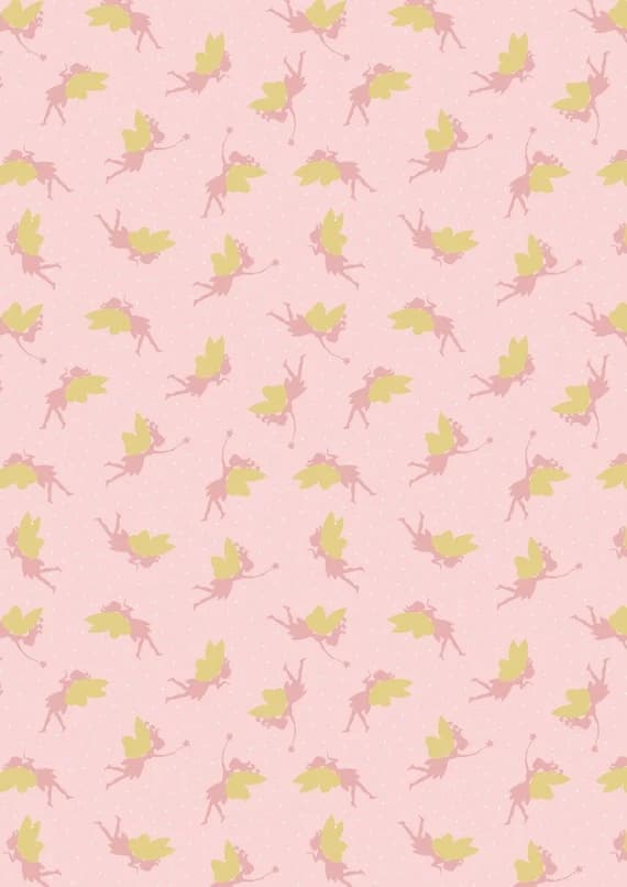 gold cotton fabric - Fairies with Gold on Pink - Small Things by Lewis & Irene Cotton Fabric