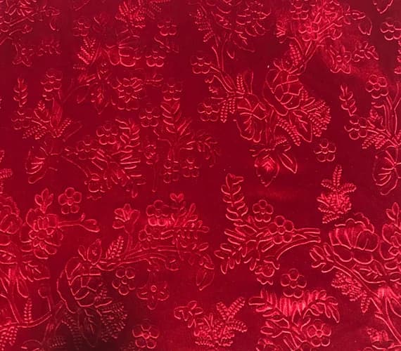 scarlet velvet fabric - Scarlet Red Floral Branches - Embossed Stretch Poly Velvet Fabric
