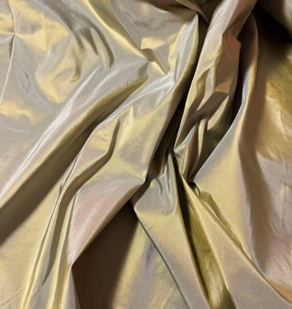 sage taffeta fabric - Iridescent Golden Blue Sage - 100% Silk Taffeta Fabric