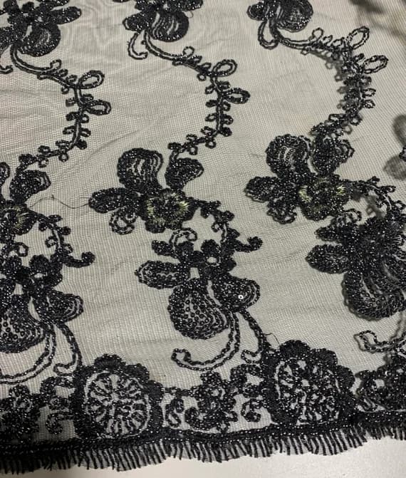 black lace - Black Floral Flourish Embroidered Tulle Lace Fabric