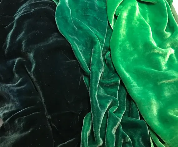green velvet fabric - Bright Green Sample Set - Hand Dyed Silk Velvet Fabric - 9"x45" Each