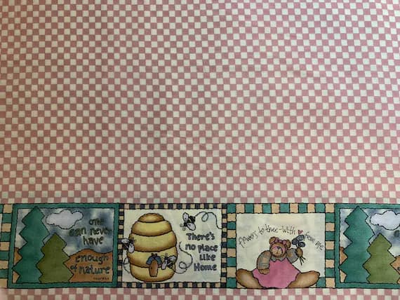 pink cotton fabric - Bees & Bears Pink Checkered Cotton Fabric Vintage 90's OOP Moda