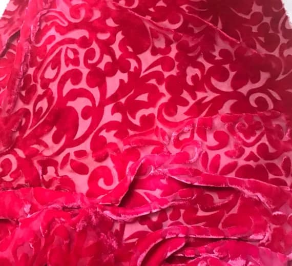 fuchsia velvet fabric - FUCHSIA PINK SCROLL - Hand Dyed Burnout Silk Velvet