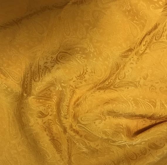 yellow silk fabric - Hand Dyed Golden Yellow PAISLEY - Silk Jacquard Fabric