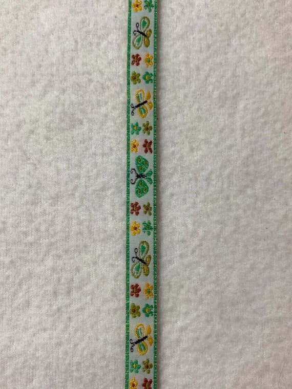 green none - Vintage Green Butterflies Jacquard Ribbon 7/16" wide