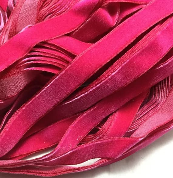 fuchsia none - Vintage French Rayon VELVET Ribbon Taffeta Back -FUCHSIA by the yard 5/8 inch