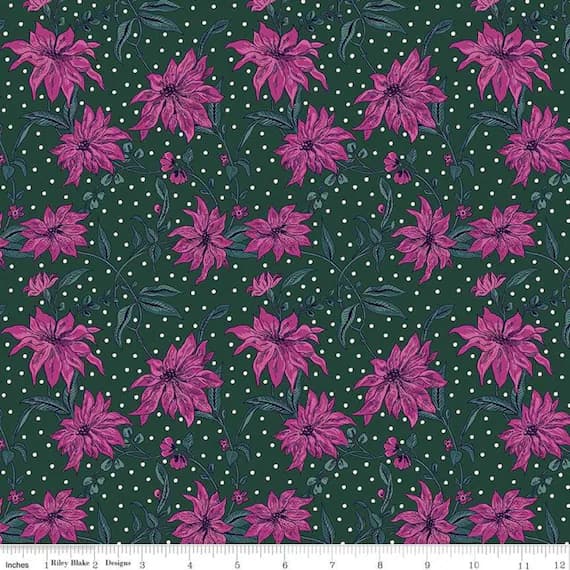 green cotton fabric - Season's Greetings Poinsettia Pink/Green Liberty of London - Riley Blake Cotton Fabric