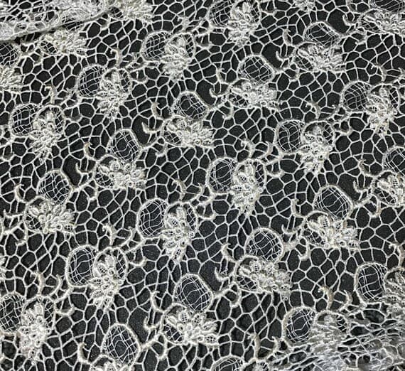 ivory lace - Ivory & Metallic Gold Fan Floral LACE Fabric