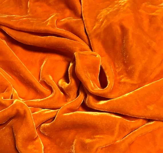 orange velvet fabric - PUMPKIN ORANGE Hand Dyed Silk Velvet Fabric