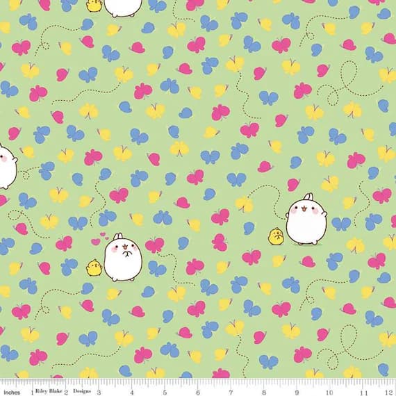 green cotton fabric - Molang Butterflies Green - Riley Blake Cotton Fabric