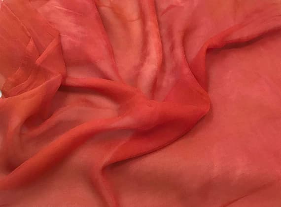 coral chiffon fabric - Silk Gauze Chiffon - Hand Dyed Coral - 42" wide