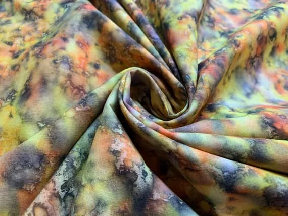 yellow cotton fabric - Yellow Orange Watercolor Batik Cotton Fabric Vintage 90s OOP