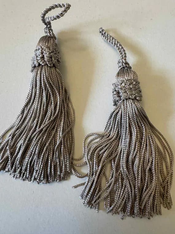 gray none - Pewter Gray 5" Chainette Tassel Fringe Vintage New by Conso Set of 2