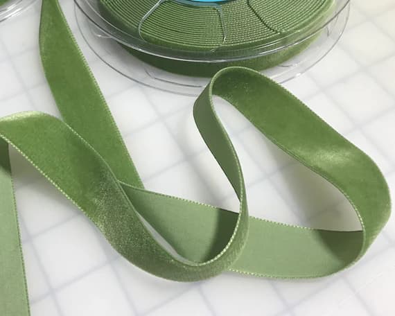 green none - LEAF GREEN French Velvet Ribbon (7/8" wide)