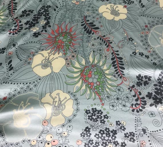 blue charmeuse fabric - Light Blue Fantasy Floral - Silk Charmeuse