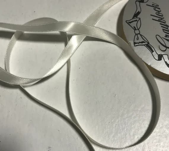 white none - Off White 3/8" Vintage Grayblock Double Faced Satin Ribbon