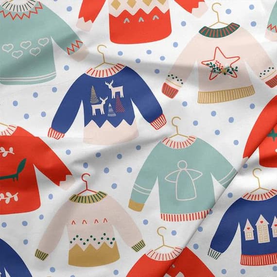 white cotton fabric - Scandinavian Christmas Pullovers White - Paintbrush Studio Cotton Fabrics