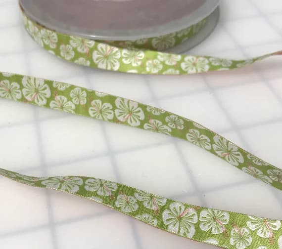green none - Green Hibiscus Floral Jacquard Ribbon Trim 1/2"