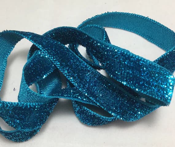 teal none - French VELVET Ribbon Lurex Metallic TEAL BLUE by the yard 13mm 1/2 inch
