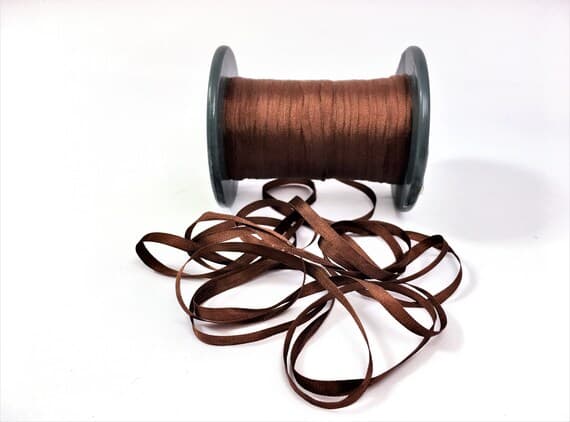 brown none - Hand Dyed Chocolate Brown #56 Pure Silk Embroidery Ribbon 4mm 1/8" wide Japan -3 yards-