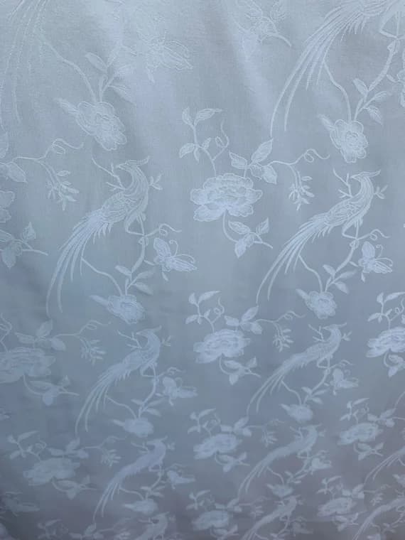 white silk fabric - Birds & Butterflies in White - 100% Silk Jacquard Fabric