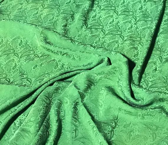 green silk fabric - Hand Dyed Avocado Green PAISLEY - Silk Jacquard Fabric