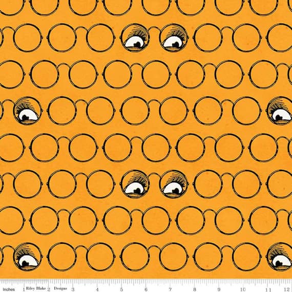 orange cotton fabric - Spooky Specs Orange - Goose Tales - by J. Wecker Frisch for Riley Blake Fabrics 100% Cotton Fabric