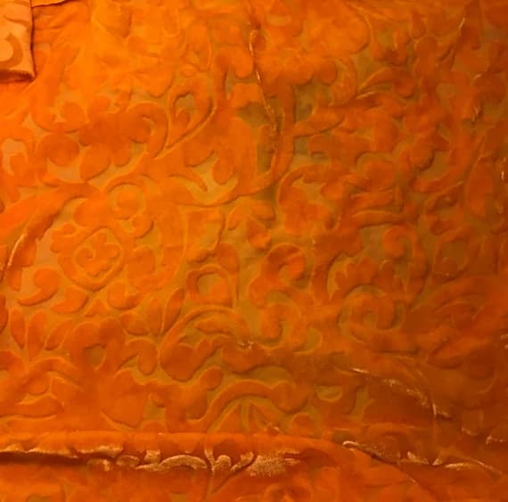 orange velvet fabric - TANGERINE ORANGE SCROLL - Hand Dyed Burnout Silk Velvet