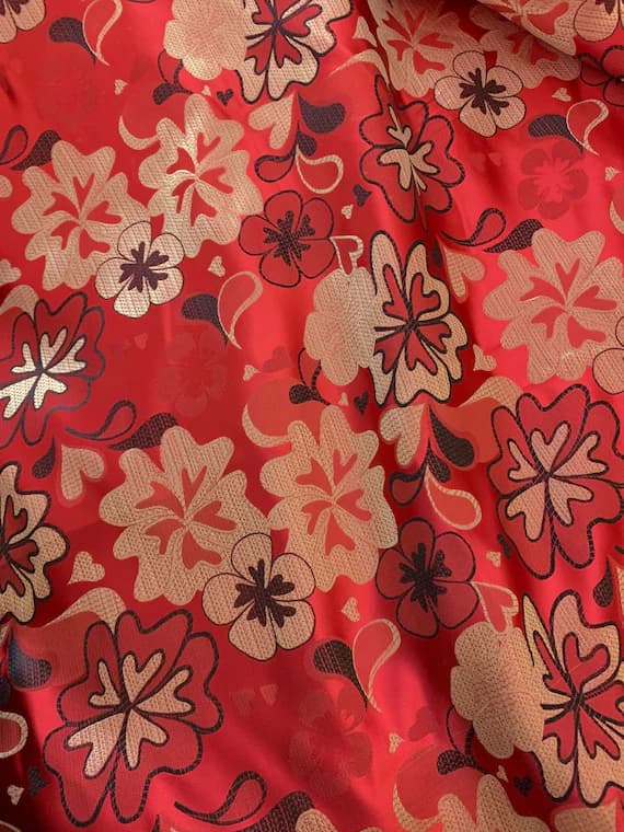 gold brocade fabric - Red & Gold Floral - Faux Silk Brocade Fabric