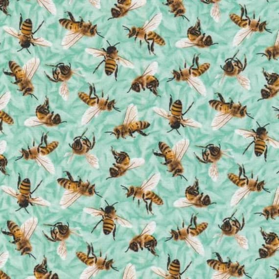 green cotton fabric - Frolicking Fields Bees Light Green - Paintbrush Studio Cotton Fabric